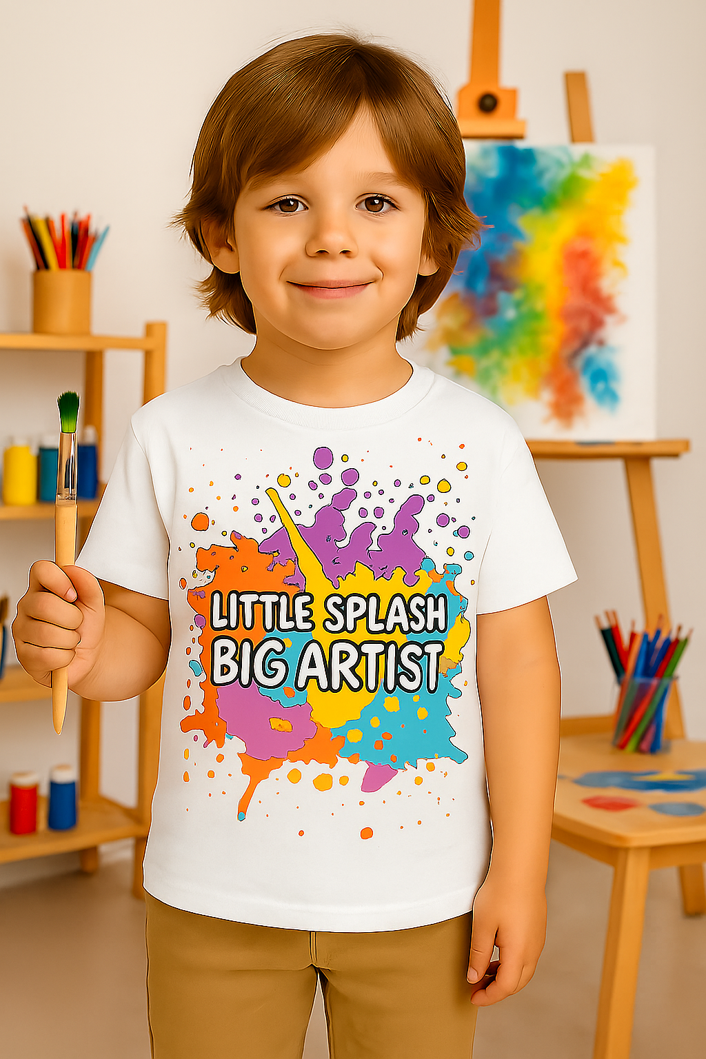 Little Splash Big Artist Kids Tee Shirt Colorful Art Paint Splatter Tee for Young Creatives